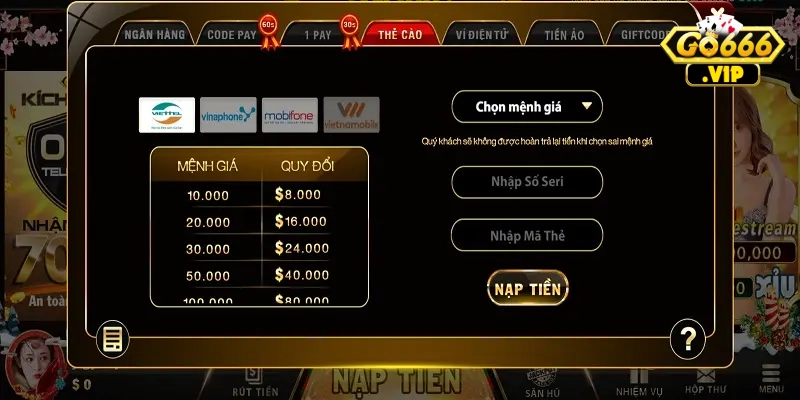 Go666 - Cổng game đổi thưởng được nhiều bet thủ yêu thích 19 Hướng dẫn nạp tiền và rút tiền tại cổng game cho bet thủ